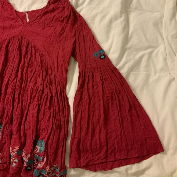 Free People S Red Te Amo Boho Floral Embroidered Flowy Dress - Picture 12 of 16